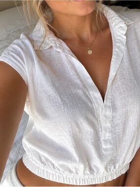 Anthropologie White Cropped Collared Pullover